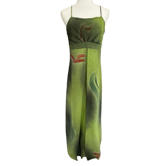 Brazil Boutique Green Ombre Maxi Dress Fairy Mermaid Y2K Silk Look Strappy G L - Picture 4 of 15